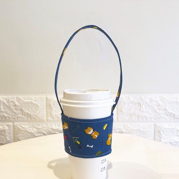 客製化選布-手作藍色柴犬環保杯套 生日禮物 送禮