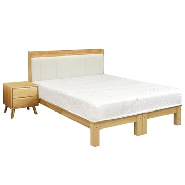 IHouse-奶油韓風實木路易強化版 6尺床組 4件組(909B床頭+床底+天絲床墊+床頭櫃)原木色