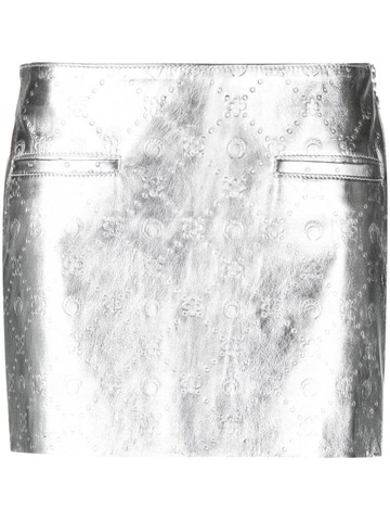 Marine Serre - logo-embossed laminated leather skirt - women - Viscose/Lamb Skin - 34 - Silver