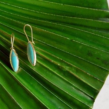 天然綠松石包金邊耳環