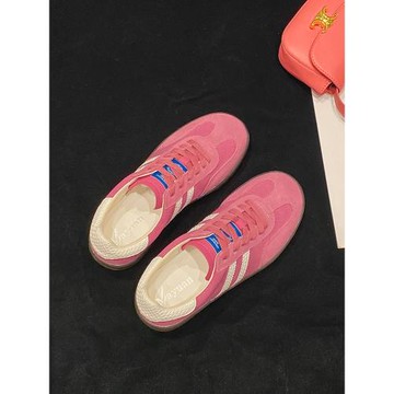 草莓熊德訓鞋女2025新款真皮粉色阿甘鞋內增高復古運動休閑鞋韓版