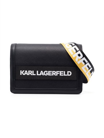 Karl Lagerfeld Kids - logo-strap shoulder bag - kids - Polyester/Polyurethane/Viscose - One Size - Black