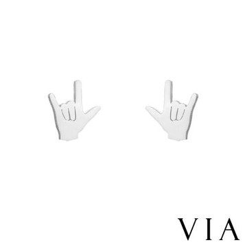 【VIA】符號系列 潮流手勢造型白鋼耳釘 造型耳釘 鋼色