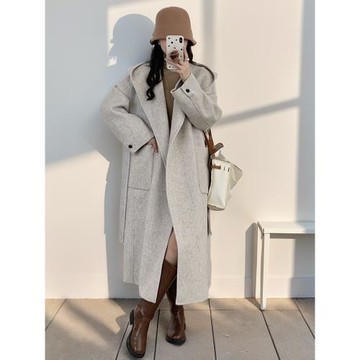 富家千金感大衣雙面羊絨青果領羊毛斗篷毛呢外套大衣女款2024新款