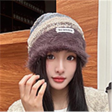 【Decoy】秋冬潮流 顯臉小時尚毛絨包頭針織毛線帽/咖啡