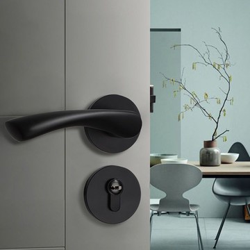 門拉手門把手    黑色門鎖臥室通用型磁吸家用分體鎖門把手全套老式房間房間