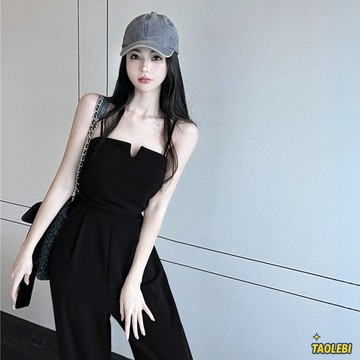 小V連身寬褲『239』連身寬褲辣妹顯瘦長褲 吊帶褲 連身寬褲 吊帶寬褲 連身褲 連身長褲 女生連身褲 Taolebi