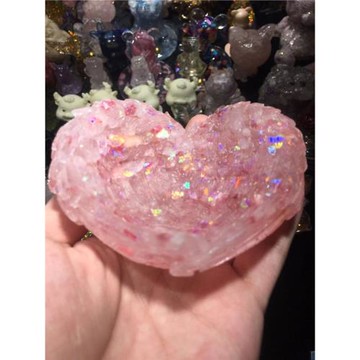 好記水晶滴膠碎石愛心底座擺件紫水晶粉水晶海藍寶超七9.5cm左右