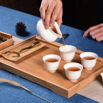 竹木質托盤長方形家用北歐竹制茶水杯茶盤糕點托盤酒店簡約收納盤