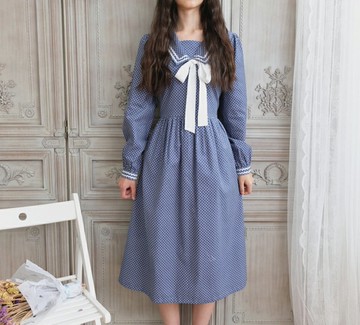 【手工製作】復古 蝴蝶結領海軍風古著風洋裝/連衣裙