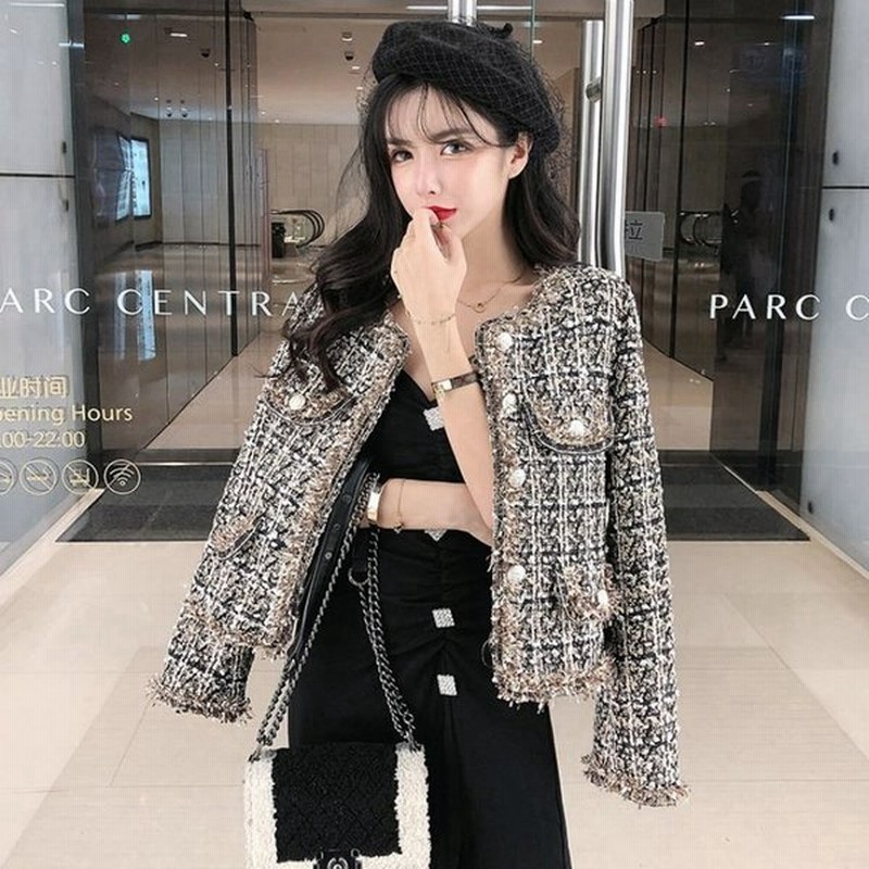 ノーカラージャケット フェイクウール ショート丈 ジャケット チェック柄 襟なし フェミニン エレガント 韓国 秋冬 卒業式 卒園式 オケージョン レディース 通販 Lineポイント最大0 5 Get Lineショッピング