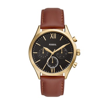 Fenmore 三眼系列簡約美型手錶 棕色真皮錶帶 44 MM BQM2404