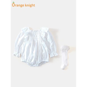 嬰兒衣服早秋連體衣新生女寶寶薄款公主哈衣滿月包屁衣百天小禮服