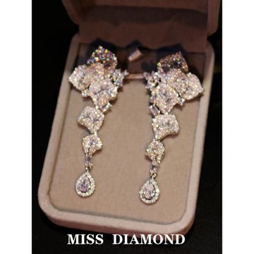 MISS DIAMOND歐美奢華鋯石超閃長款氣質耳環新娘禮服晚宴婚紗耳飾