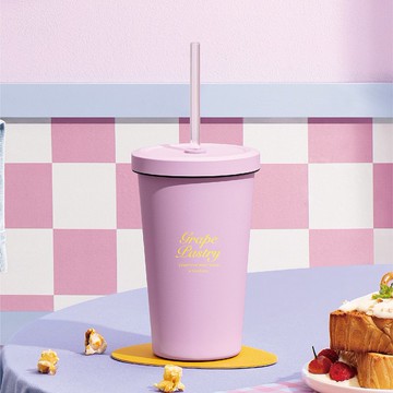 冰淇淋系列 二代陶瓷易潔層吸管杯550ml - 葡萄派司