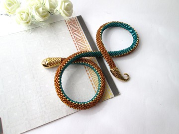 綠松石棕蛇手鍊銜尾蛇首飾蛇繩珠鉤針項鍊