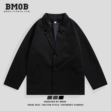 BMOB秋冬男士毛呢西服外套純色休閑痞帥高級感oversize呢子潮上衣