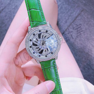 爆款時來運轉男女士手錶時尚個性滿鑽真皮滿天星石英腕錶【亞德機械五金家居】