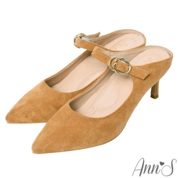 Ann’S美型不散場-顯瘦瑪莉珍尖頭穆勒細跟鞋-黃