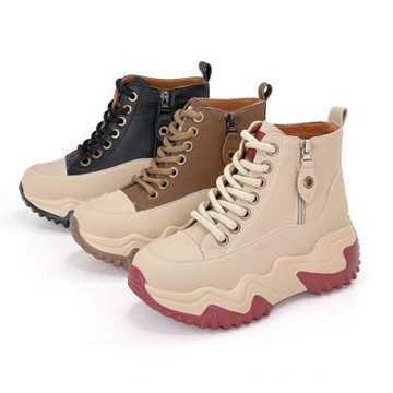 Robinlo 真皮厚底復古焦糖韓系休閒靴短靴 JODI 摩卡棕/復古黑/奶茶棕