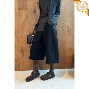 【鬆弛感顯高】毛呢七分褲 闊腿褲 羊毛混紡褲 休閒褲 秋冬女褲 高腰垂感 小個子友好 通勤百搭