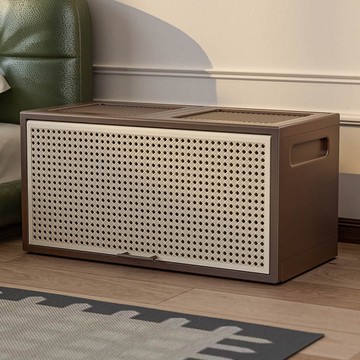 【AOTTO】60L藤編造型磁吸上掀收納箱(收納櫃 置物櫃 收納箱 置物箱 櫥櫃)