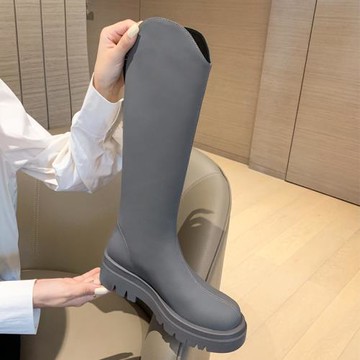 2025秋冬新款真皮西部牛仔靴女復古v口長靴不過膝長筒騎士靴高筒