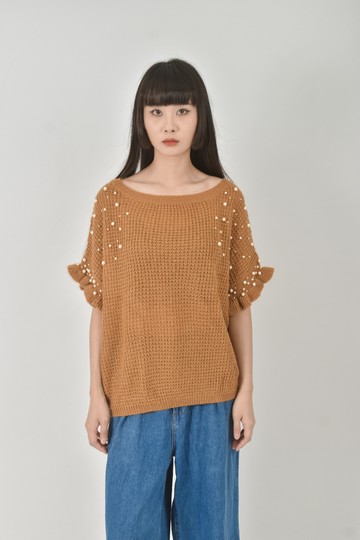 (L) 秋冬針織珍珠黃色毛衣