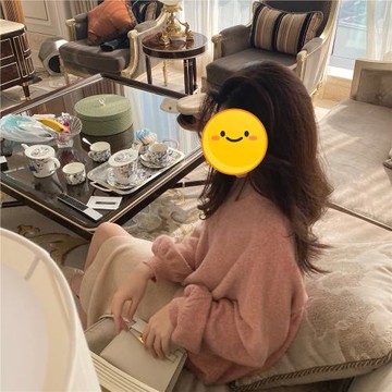 很仙的粉色v領軟糯百搭毛衣女冬加厚好看寬松慵懶風外穿甜美日系