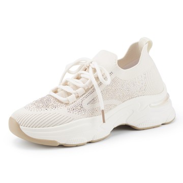 CHOiCE 透氣針織燙鑽襪式厚底綁帶休閒鞋 米色 #37871