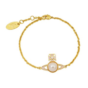 Vivienne Westwood 簡約珍珠淡粉色琺瑯行星土星 手鍊 金色 6102023O-02R811