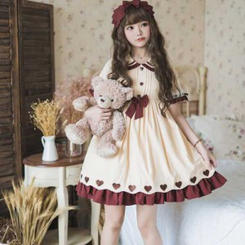 ロリータワンピース 半袖 クラシカル ロリータ ハート ドレスワンピ シャツワンピ 清楚 ハイウエスト ミニ丈 ワンピース フリル リボン 通販 Lineポイント最大1 0 Get Lineショッピング