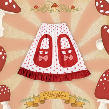 Meugler牛稠島 童話劇場 巨大紅皮鞋蝴蝶結立體口袋波點半裙
