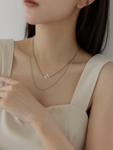 H字母雙層骨感項鍊(925純銀)