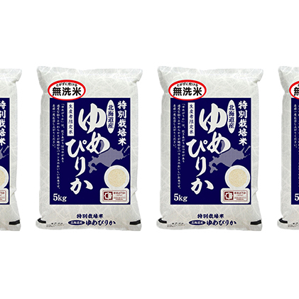 無洗米 北海道赤平産 ゆめぴりか 20kg (5kg×4袋) 特別栽培米  米 北海道 定期便