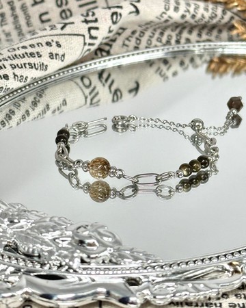 浪漫金幣公主水晶設計手鍊 - 醫療鋼 / 魔鬼髮晶/金曜石/茶晶