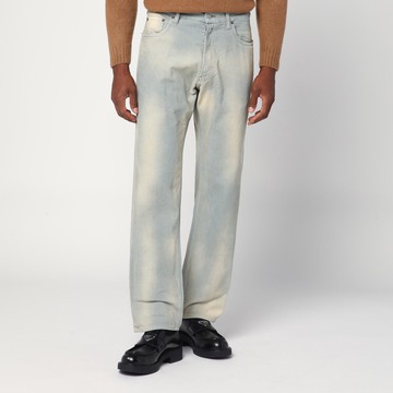 Light blue corduroy trousers with washed effect