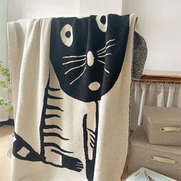 北歐風半邊絨大呆貓圖案舒適毛毯被