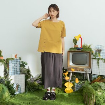 【MOSS CLUB】台灣涼感抗UV後開衩下襬抽繩直筒裙 藍 灰