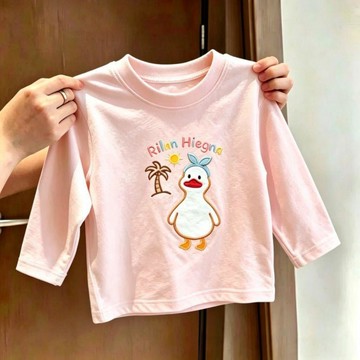 兒童長袖上衣 女童上衣 男童上衣 保暖上衣春秋新款女童可愛卡通印花簡約秋季打底衫長袖新寶寶洋氣休閒上衣童裝