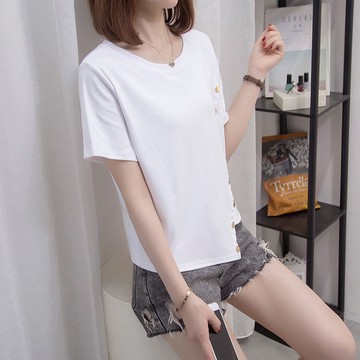 上衣 短袖T 簡約 中大尺碼 L-4XL新款大碼洋氣顯瘦短袖T卹遮肚子寬鬆上衣MB159-540.胖胖美依