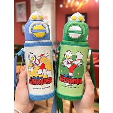 奧特曼保溫杯兒童學生上學專用卡通吸管杯便攜新款帶杯套防摔水壺