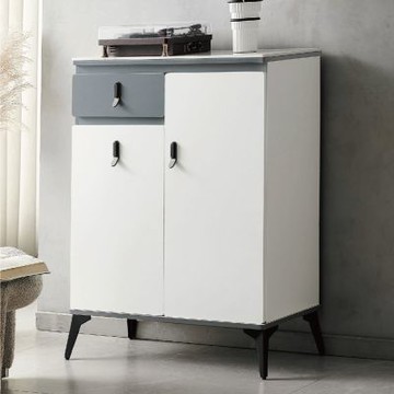 文創集 艾比馬岩板2.7尺二門單抽雙色鞋櫃-80x32x98cm免組