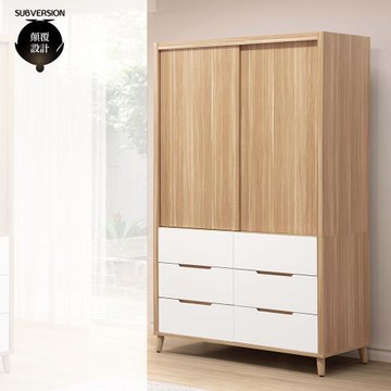 【顛覆設計】斯特肯烤白雙色4尺推門衣櫥