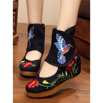 秋款老北京布鞋民族風繡花鞋子中國風漢服舞蹈鞋高跟女鞋復古單鞋