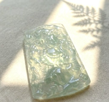 冰種油青翡翠龍牌項鍊 | 天然緬甸玉翡翠A貨 | 送禮