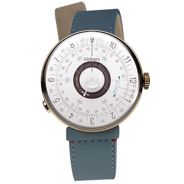 【買錶送 klokers 皮革零錢包，送完為止！】KLOK-08-D5 孔雀藍錶頭+細直單圈皮革錶帶 黑霧面