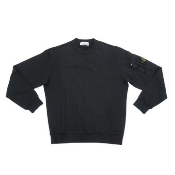 Stone Island 棉絨刺繡臂章男生長袖上衣(黑)