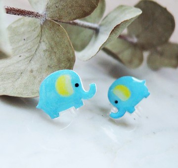 湛藍的小象 可愛手工大象耳環 抗敏耳針 無痛耳夾