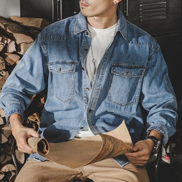 春季新款 牛仔外套 M-3XL 復古工裝外套男 夾克外套男 長袖 牛仔 外套男 牛仔上衣 休閒外套
